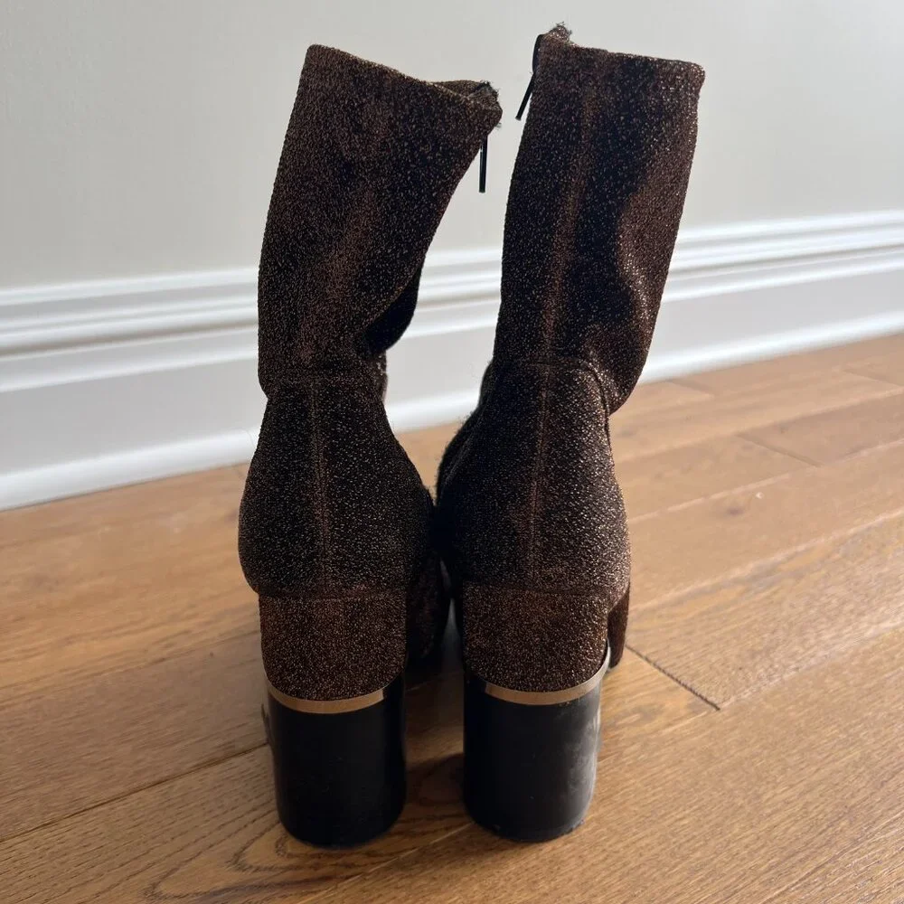 Lord & Taylor Design Lab Bronze Sparkle Booties Women’s Block Heel‎ Ankle Boots